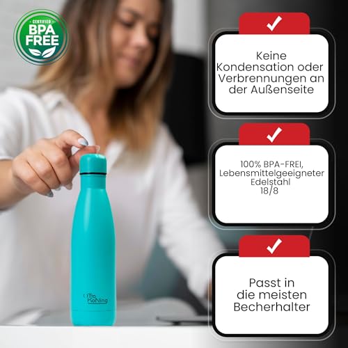 Otto Koning Edelstahl Trinkflasche Doppelwandige Vakuumisolierte Thermoskanne. Hält kalte Getränke 24 Stunden und heiße Getränke 12 Stunden. Auslaufsichere Thermosflasche BPA-frei