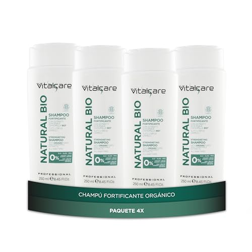 Vitalcare | Natural Bio - Champú Fortificante para el Cabello, con Extractos de Avena y Manzanilla, Champú para Todo Tipo de Cabello, 4 x 250 ml