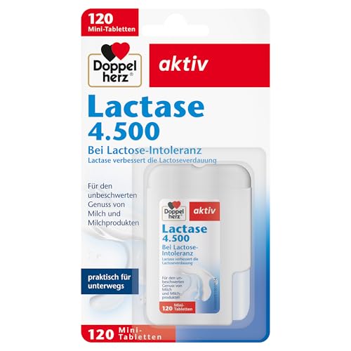 Doppelherz Lactase 4.500 - bei Lactose-Intoleranz - Lactase verbessert die Lactoseverdauung - 120 Tabletten im praktischen Klickspender