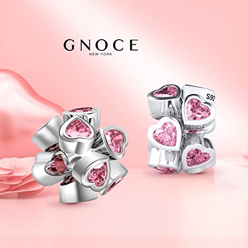 GNOCE Rose Gold Heart Charm Beads 925 Sterling Silver Bead Charms with Cubic Zirconia Fit for Bracelet/Necklace Valentine's Day Jewelry Gift for Women (heart-10)2