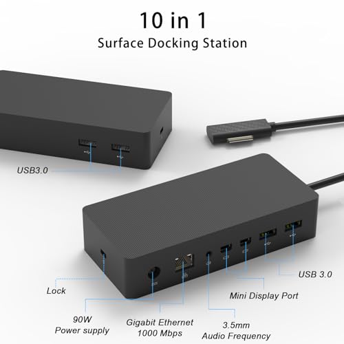 Base de conexión Surface Pro 8 multi puerto USB 3.0 con salida audio y doble mini DP 2