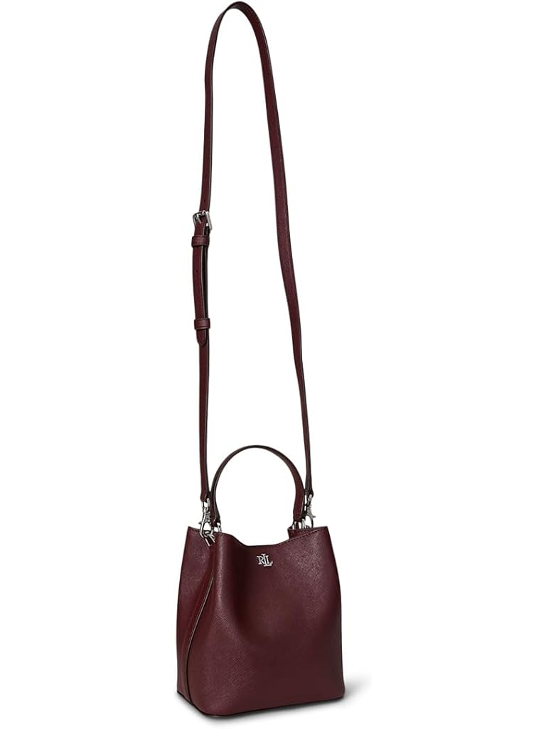 Burgundy Lauren Ralph Lauren Crosshatch Small Reese Bucket Bag