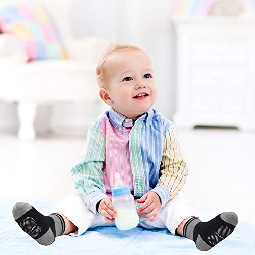 Image of Tphon 12 Pairs Toddler Non Skid Socks with Grips Anti Slip Bottom, Cotton Non Slip Ankle Crew Socks for Boys, Girls, Kids(1-7Years)