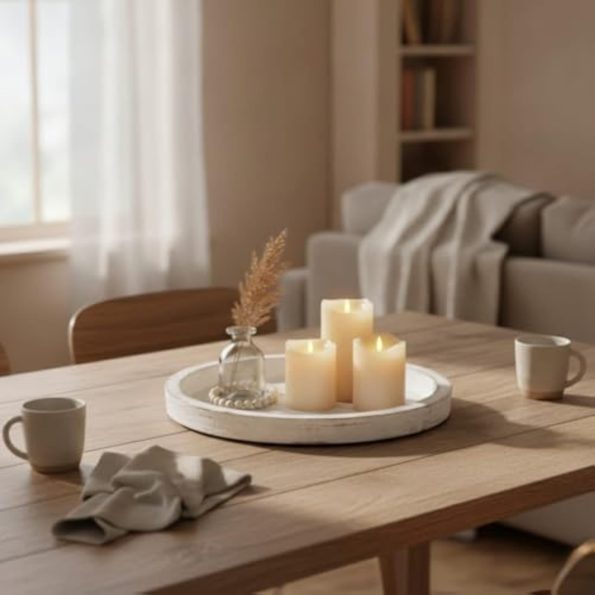 Rustic Whitewashed Candle Tray with Raised Rim