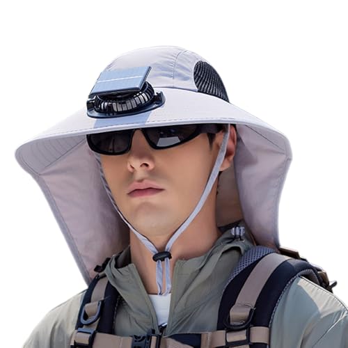 Chapeau solaire à ventilateur rechargeable USB, protection imperméable et grand bord