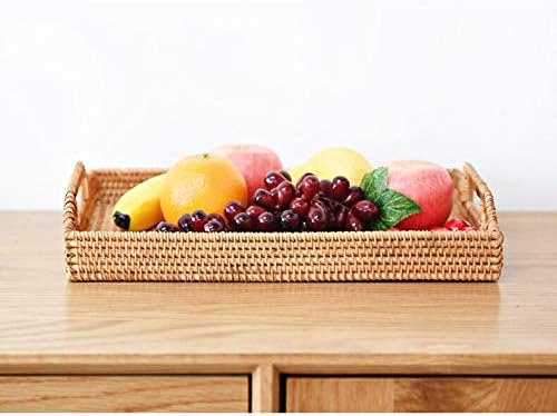 Hand-Woven Rattan Rectangular Serving Tray with Handles for Breakfast, Drinks, Snack for Coffee Table (17x11.4x1.8inches) - Image 7