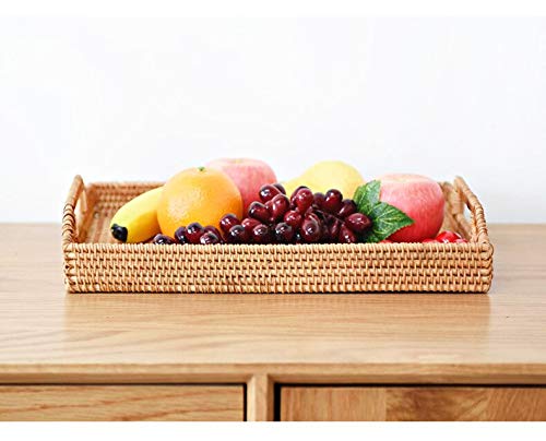 DOKOT Handwoven Rattan Tray - Rectangular Serving Tray with Handles for Coffee, Food, and Home Decor (17x11.4x1.8 inches) - Image 7
