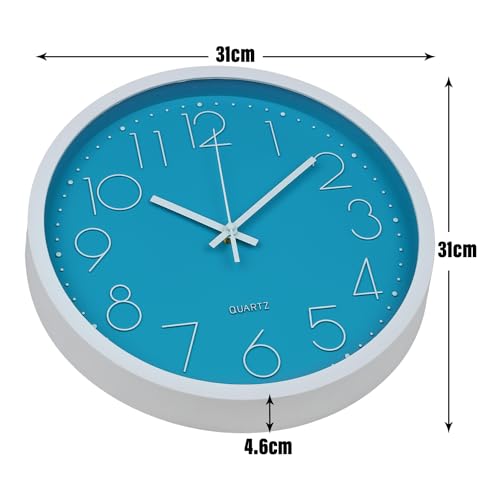 Image of Kuber Industries Wall Clock | Fancy Watch Wall Clocks | Office Wall Clock | Clock for Living Room | Clock for Bedroom | Clock for Hall | Machinery-Quartz | 12 Inch | 2019-Sky Blue