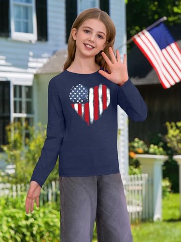 Image of Ithalt 4th of July Outfit Kids Girls American T Shirt USA T-Shirt Fourth of July Tops Patriotic Long Sleeve Tops