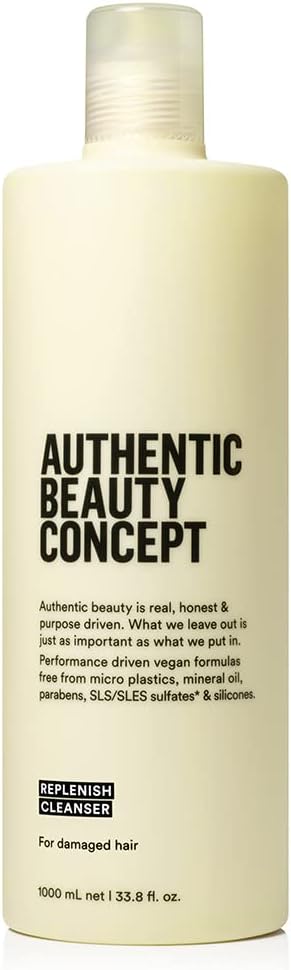 Authentic Beauty Concept Replenish Cleanser | Shampoo | Damaged Hair | Nourishes & Strengthens Hair | Vegan & Cruelty-free | Sulfate-free | 33.8 fl. oz.