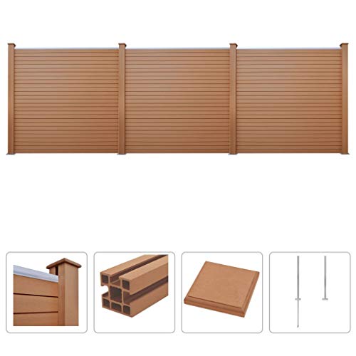 vidaXL Set de 3 Vallas Cuadradas WPC 531x187cm Marrón Cercado Jardín Bricolaje