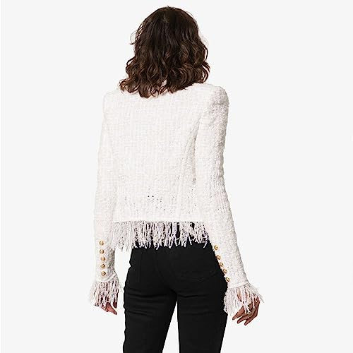 Women's Long Sleeve Plaid Tweed Open Front Cropped Jacket Work Office Pink Blazer Fashion Winter Coat2