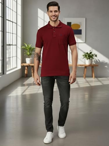 Image of Lux Cozi Men's Polo T-Shirt Regular Fit Half Sleeves with Pocket | Cotton Blend Polo Neck Collar T-Shirt for Men | Casual, Office Comfortable Breathable T-Shirt | Stylish Plain Tee