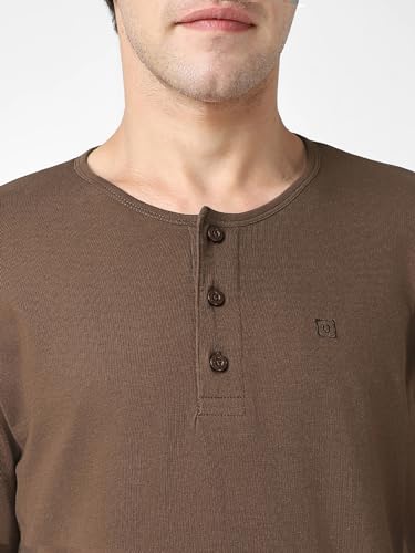 Image of Urbano Fashion Men's Solid Henley Neck Slim Fit Full Sleeve Cotton T-Shirt