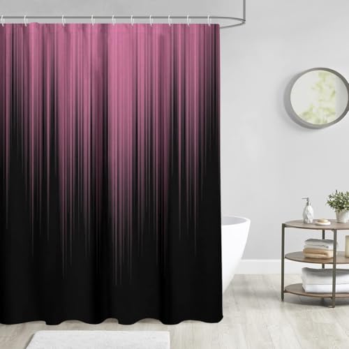 Image of AAtter Pink and Black Shower Curtain Girls Girly Preppy Cute Women Bright Modern Gothic Goth Anime Cool Ombre Dark Abstract Art Aesthetic Home Bathroom Decor Bathtub Set with 12 Hooks, 60x72, Gradient