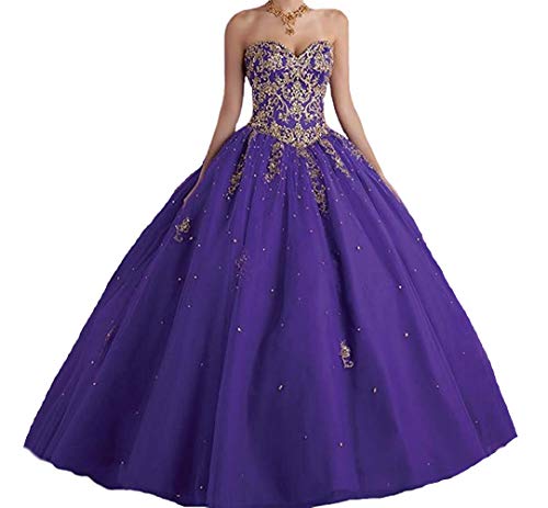 QXMYOO Ball Gown Sweet 16 Dress Quinceanera Formal Long Prom Dresses with Gold Applique2