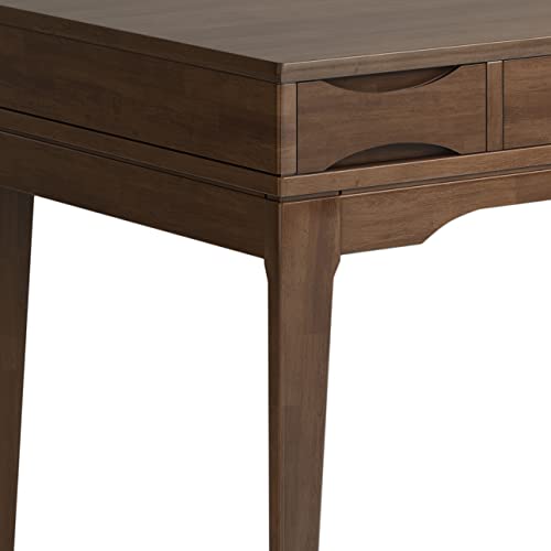 Image of SIMPLIHOME Harper Small Desk - 48 Inch Wide Solid Hardwood Writing Desk in Walnut Brown, Mid-Century Modern Home Office Computer Table for Study with 2 Drawers and Flip-Down Keyboard Tray