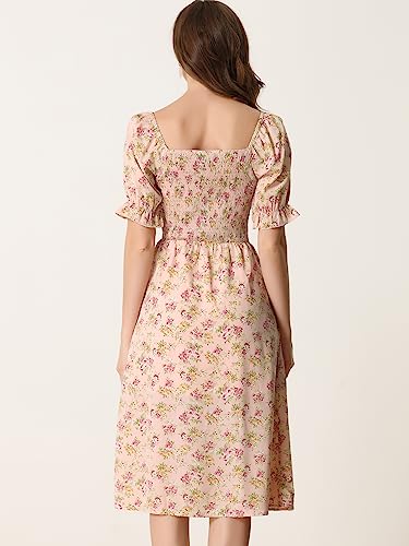 Image of Allegra K Women's Cottagecore Floral Dress Puff Sleeves Smocked Midi Dresses