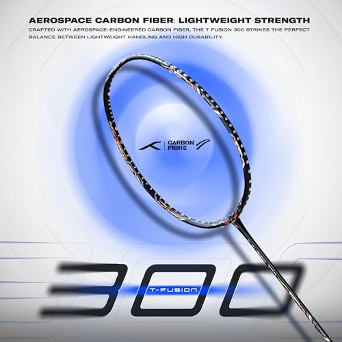 Image of Hundred T-Fusion 300 Unstrung Badminton Racket with Full Cover | 83 Grams | Maximum Tension ≤32 to 34 lbs (Black)