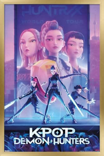 Image of Netflix KPop Demon Hunters (2025) - One Sheet Wall Poster, 34L inch x 22.4W inch, Gold Framed Version