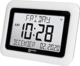 Viso10 -Extra Large Atomic Clock - (Battery Operated with NO Back Light, NO Trailing Wires)- Clear Big Letter Full Text Display - for Dementia and Alzheimer Sufferers- US Version