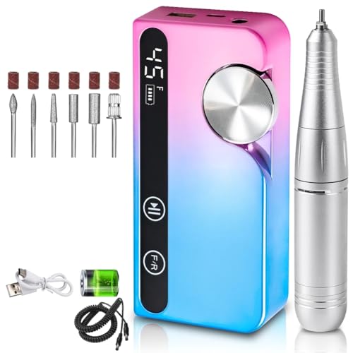Sxmrmnx Taladro de uñas eléctrico portátil profesional de 45000 rpm, recargable, lima de uñas de bajo ruido, multicolor
