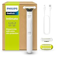 Philips OneBlade Intimate - Elektrischer Intimrasierer und Intimtrimmer für Männer und Frauen, mit extra Hautschutz, 2x SkinProtect Klingen, 1x 3-mm-Trimmaufsatz, QP1924/30, Weiß