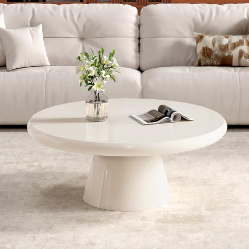 Mesa de centro ovalada tipo tambor acabado blanco crema en madera MDF premium 2