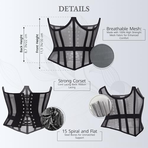 Image of Mesh Corset Waist Trainer for Women - Underbust Corset Lace Up - Waist Cincher Shapewear - Body Shaper