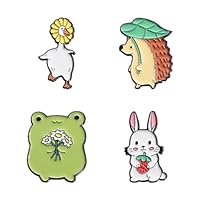 Cartoon Hedgehog Rabbit Frog Goose Enamel Pin Set 4Pcs Cute Animal Brooches Pin Animal Flower Fruit Badge Pins Set for Backpacks Badges Hats Bags Girls Kids Gift