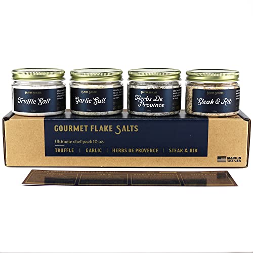 Flavor Brigade Gourmet Flake Salts Gift Set for Cooks, Guys, Dad, Men, BBQ Grill Accesories, Smoker, Truffle Salt Steak Garlic Seasonings (4 Jars)