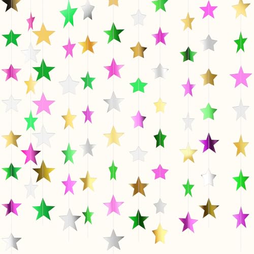 Image of Patelai Glitter Star Garland Banner 2026 Graduation Decor 130 Feet Star Hanging Banner Twinkle Backdrop for Party Birthday Classroom Wedding Supplies(Green,Pink,Gold,Silver)