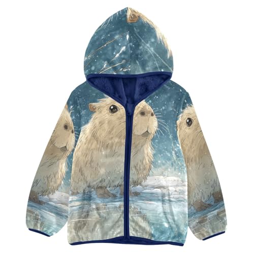Winter Scene with Guinea Pig Toddler Fleece Jacket Girl Boys Hooded Fleece Jacket Coat Warm Outwear Zip-up 3-10T