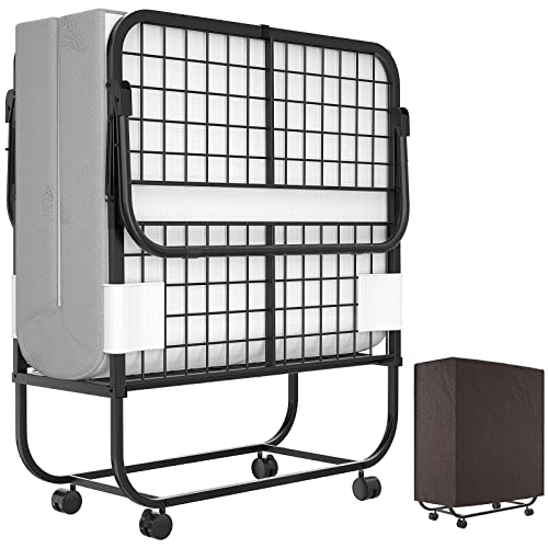 iSunirm Cama plegable con colchón, 190 x 80 cm, cama de invitados con colchón de espuma viscoelástica, cama plegable con marco extra fuerte para habitaciones de invitados y apartamentos pequeños