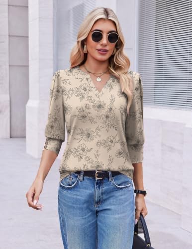 Ekouaer Womens Blouses Flower Tops Lightweight V Neck Ladies Tee Shirts - image 3