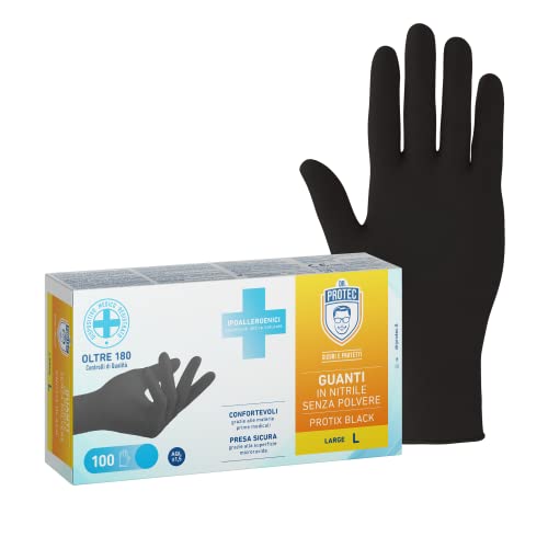 Bericah Dr. Protec,Protix Black, Guanti In Nitrile, Senza Polvere, Taglia L,100 Pezzi