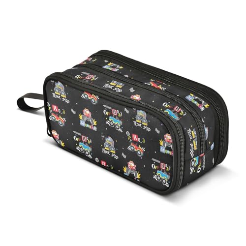 Image of ZAZYXTJ Cute Truck Large Capacity Pencil Case 3 Compartment Pen Pouch Storage Canvas Makeup Bag for School Office Teen Girl Boy Men Women