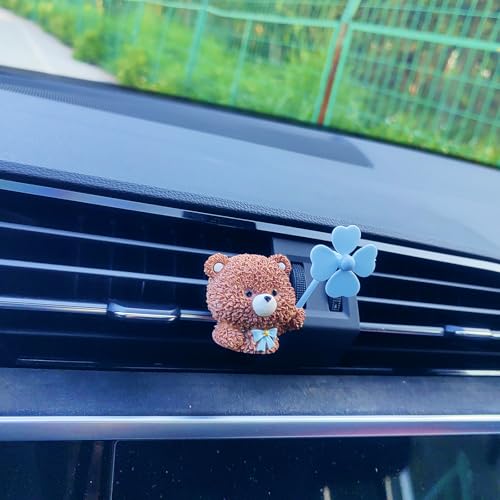 Image of Cute Car Air Freshener Vent Clips, 3D Animal with Mini Fan Diffuser Vent Clip, Air Conditioning Decoration Car Accessories for Women and Men