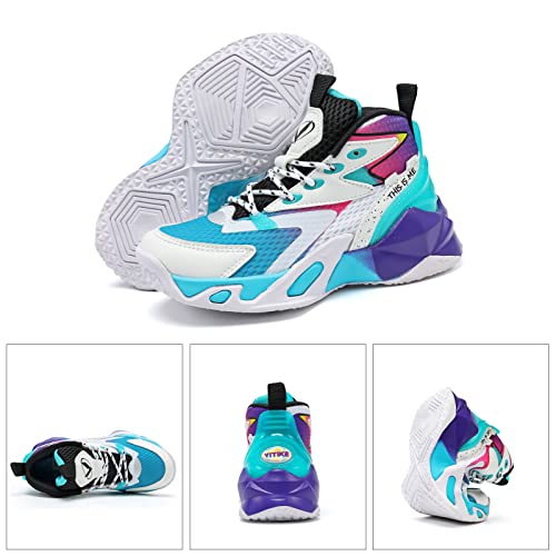Image of VITUOFLY Kids Basketball Shoes Boys Sneakers Girls Mid-top Sports Shoes | Ankle protection, Non-slip TPR outsole, Cushioned shock-absorbing EVA midsole, Indoor outdoor sports for little & big kids