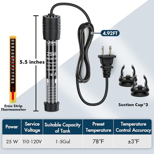 Image of Orlushy Submersible Aquarium Heater, Adjustable Fish Tahk Heater with Free Thermometer Suitable for Marine Saltwater and Freshwater