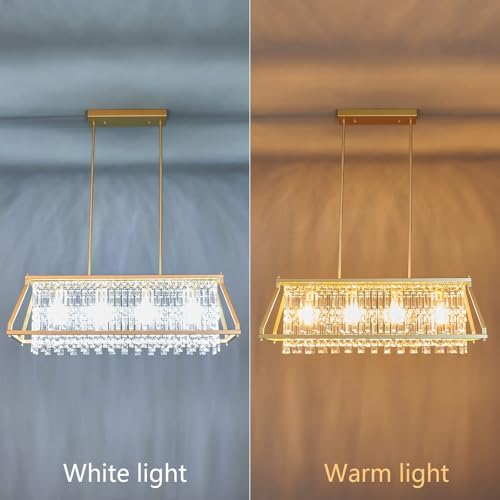 Image of LMQNINE Chandeliers for Dining Room, 4-Light Trapezoidal Industrial Dining Room Light Fixture Farmhouse Chandelier Crystal Pendant Lights Kitchen Island Living Room (Gold 35.43 inch)