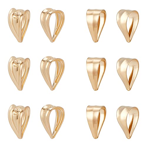 BENECREAT 12PCS(6 Pairs) Mixed Size 14K Gold Filled Pinch Clip Clasp Bail Necklace Clasps Pendant Charms Clasps for DIY Crafting Jewellery Making (Inner Dia, 2mm)