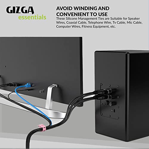 Image of Gizga Essentials Cable Organiser, Cord Management System for PC, TV, Home Theater, Speaker & Cables, Reusable Cable Organizer for Desk, WFH Accessories, Double Sided Hook & Loop Wire Organizer, 10