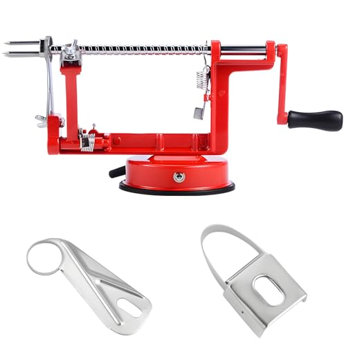 Peeler Slicer Corer, Heavy Duty Hand Crank Peeler with Vacuum Sucker Base & Stainless Steel Blades, Includes 2 Spare Blades, 11.8 x 5.1 x 3.9 in / 30 x 13 x 10 cm