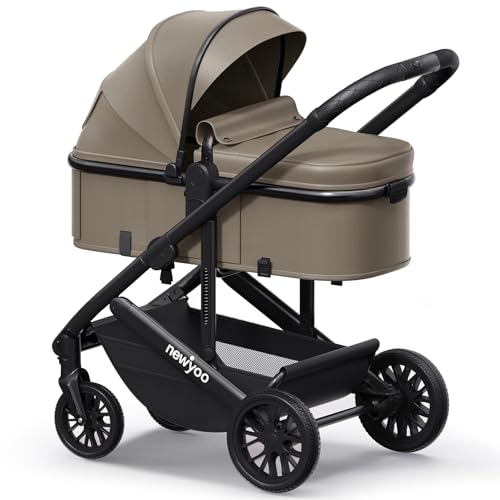 newyoo Infant Stroller with Bassinet Mode, Nestro 516M, Convertible Baby Strollers with Reversible Seat & Cup Holder, Coches para Bebes, 2-in-1 Rear-Facing Pram, Warm Taupe