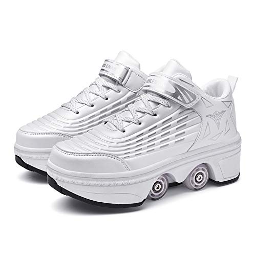ZKHD Roller Skate Shoes Roller Skates Women 2in1 Multipurpose Shoes Shoes with Wheels Skateboarding Shoes Outdoor Sports Skating Travel Best Choice,White-EU41