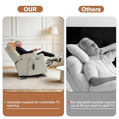 Image of BEDHOURS Tri-Motor Power Lift Recliner Chair for Elderly, Zero Gravity Infinite Position Lay Flat with Adjustable Headrest & Lumbar, Vibration Massage & Heat, Cup Holders, Ivory Rice