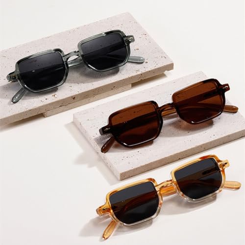Retro Rectangle Rivets Men Punk Gradient Sunglasses Shades UV400 Fashion Olive Green Sun Glasses2