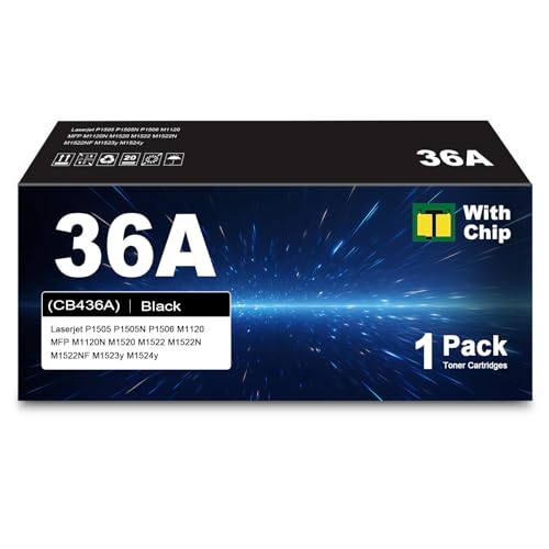 Cartucho de tóner 36A Compatible con HP 36A 36X CB436A CB436X LaserJet P1505 P1505N P1506 M1120 MFP M1120N M1520 M1522 MFP M1522N M1522NF (Paquete de 1 Negro)   con Chip