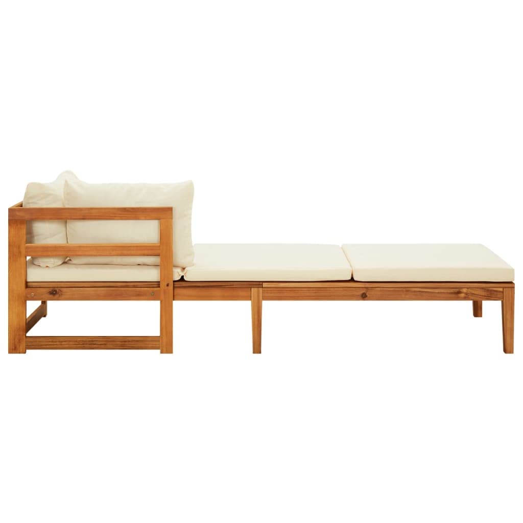 Leżaki z litego drewna akacjowego z kremową poduszką, 202 x 66 x 60 cm, zestaw mebli ogrodowych na taras, balkon, zestaw wypoczynkowy z regulowanym podłokietnikiem, 2 szt